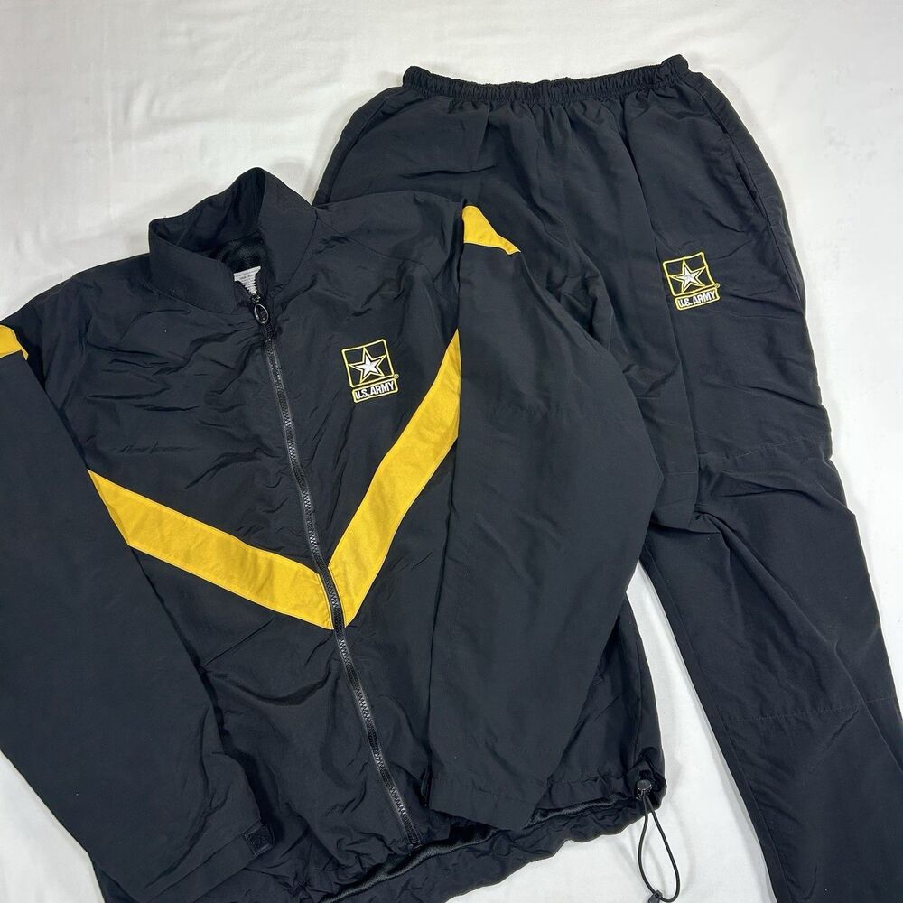 US Army Physical Fitness Uniform Jacket & Pants APFU Nylon Black Yellow Full Zip